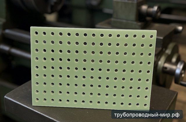 Перфорированная пластина из зелёного стеклотекстолита с отверстиями по чертежу