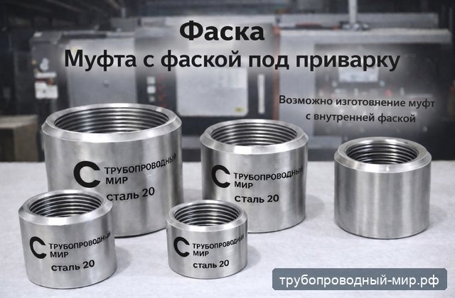 Муфты с фаской под приварку после токарной обработки резьбы и торцов